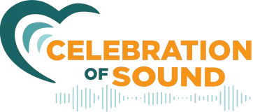 Celebration of Sound logo with sound waves and hearts.