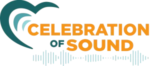 Celebration of Sound logo with sound waves and hearts.